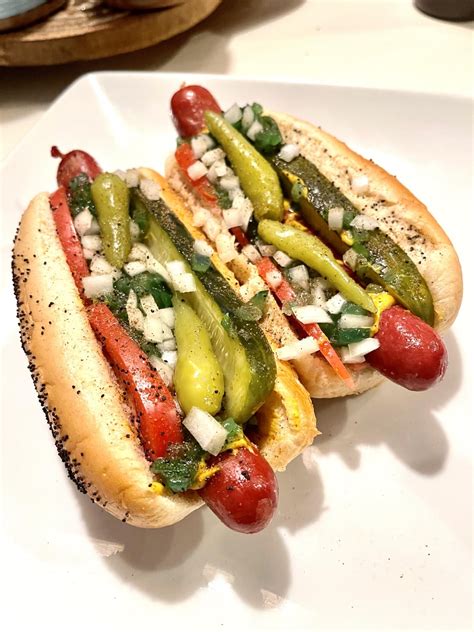 Chicago Dog with poppy seed buns and boars head all beef franks ...