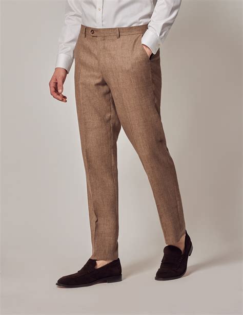 Men's Brown Linen Tailored Suit Pants
