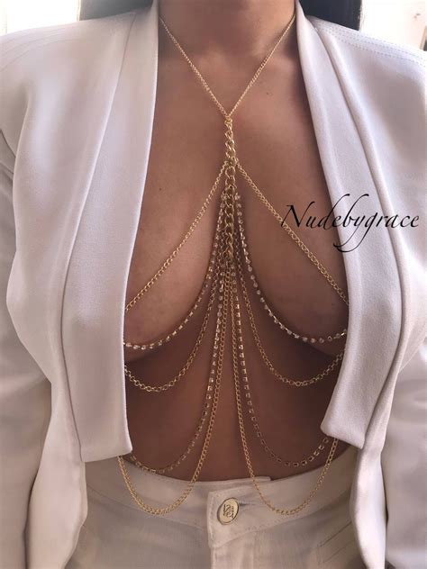 Adjustable Non Pierced Nipple Crystal Bralette Bikini Body Jewelry Sexy Body Chain Nipple Ring ...
