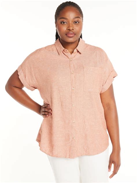 Terra & Sky Women’s Plus Size Short-Sleeve Button-Front Camp Shirt ...