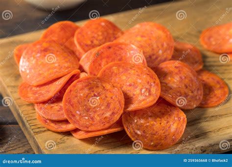 Organic Dry Beef Pepperoni Slices Stock Photo - Image of gastronomy ...