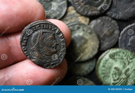 Ancient Roman Coin with Portrait of Emperor Licinius, Old Bronze Money ...