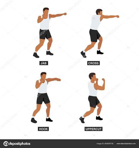 Man Doing Boxing Moves Exercise Jab Cross Hook Uppercut Movement Stock ...