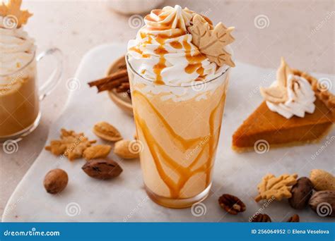 Pumpkin Pie Milkshake with Caramel Syrup and Whipped Cream Stock Photo ...
