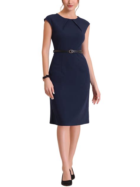 Allegra K Elegant Business Dress for Women's Cap Sleeve Belted Work ...