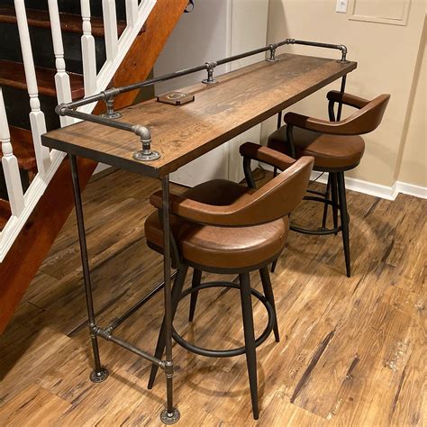 Industrial Vintage Style High Bar Table With Drink Rail Solid - Etsy