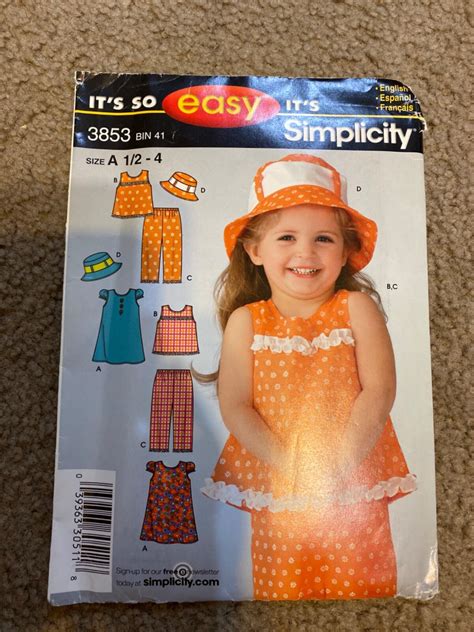 Simplicity It's So Easy Pattern 3853 Size A 1/2-4 Girl Dress Pants ...