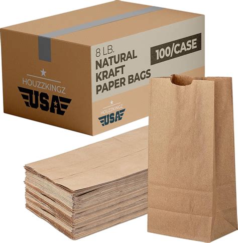 Amazon.com: Kraft Brown Paper Lunch Bags | 8 Lb. 100 Pack | Bulk ...