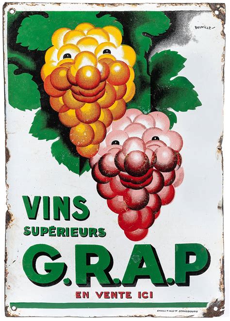 G.R.A.P Vins Supérieurs : Plaque émaillée bombée, illustrée des 2 ...