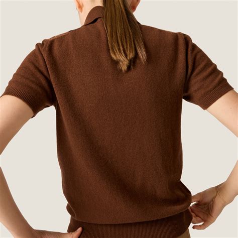 Tobacco Cashmere Knit Polo Shirt | Miu Miu