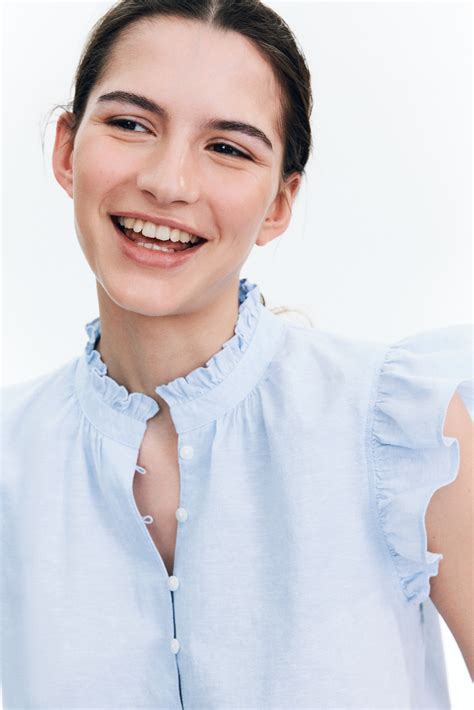 Linen Blend Blouse - Light blue - Ladies | H&M AU