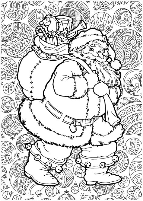 Santa claus with background - Christmas Coloring Pages for adults