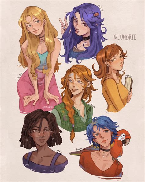 haley, abigail, leah, penny, emily, and 1 more (stardew valley) drawn by lumorie | Danbooru