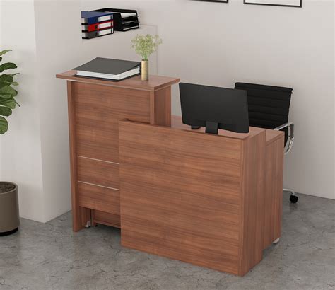 Buy Nova Reception Table In Walnut Rigato Finish at 12% OFF Online ...