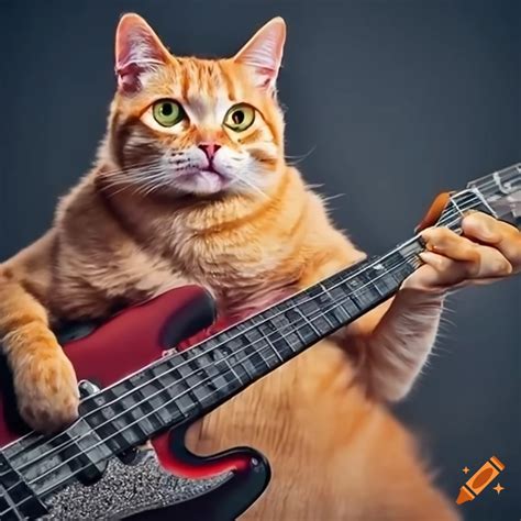 Cat playing bass guitar on stage on Craiyon