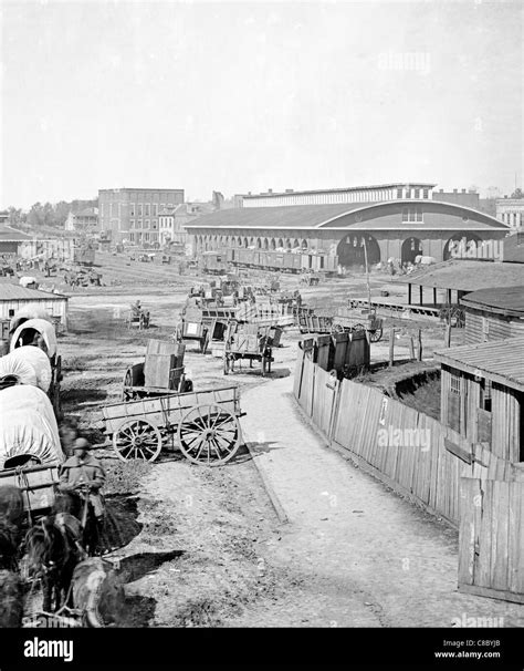 Atlanta, Georgia Railroad depot; a nearer view, 1864 during USA Civil ...