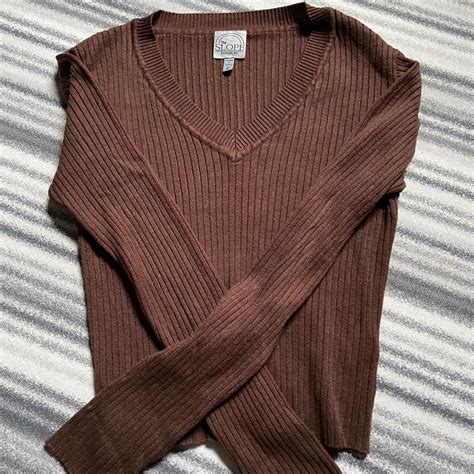 brown v neck sweater size L and in brand new condition - Depop