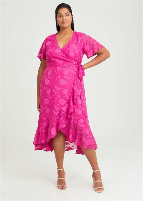 Shop Plus Size Leesa Jacquard Wrap Dress, Red | Taking Shape UK