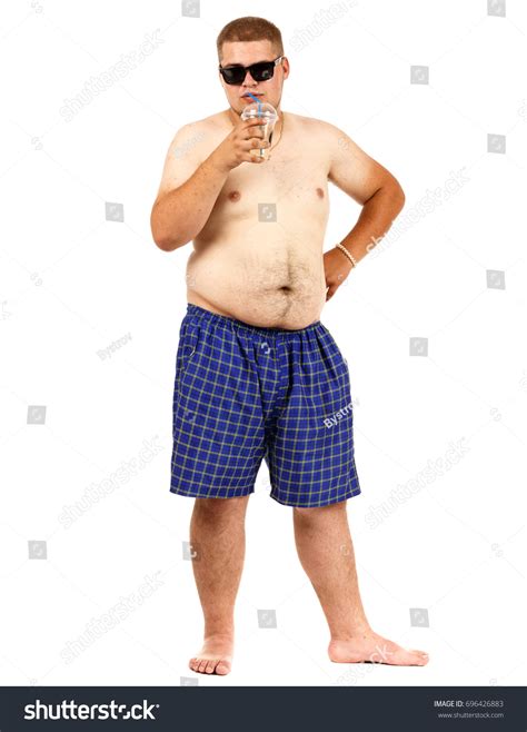 Naked Fat Man Drinks Cocktail Straw Foto stock 696426883 | Shutterstock