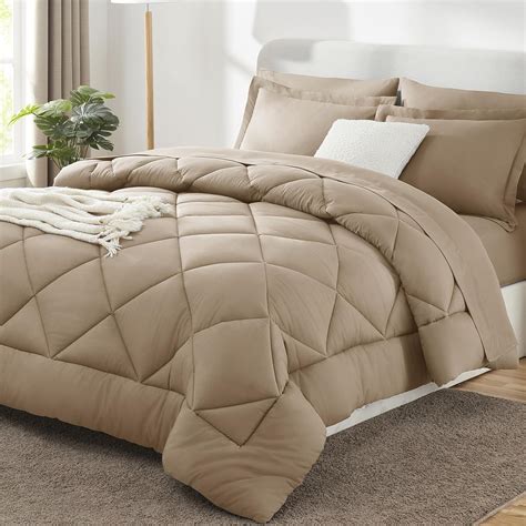 Amazon.com: CozyLux King Size Comforter Set Taupe - 7 Pieces Bed in a ...