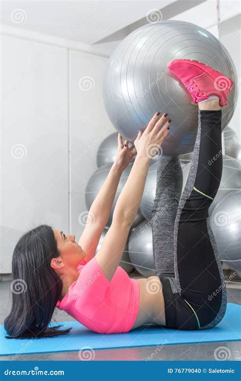 Young Woman Doing Crunches the Gym Stock Photo - Image of ball ...