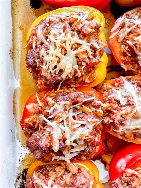 Healthy Stuffed Peppers with Ground Beef and Rice - Perchance to Cook