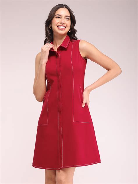 Buy Red Solid A-line Dress Online | FableStreet