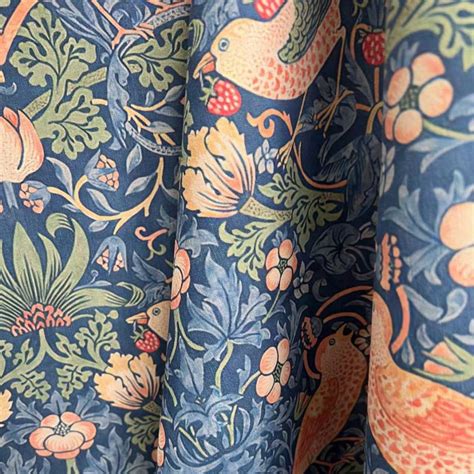 Strawberry Thief William Morris Navy Blue Chenille Floral Curtain