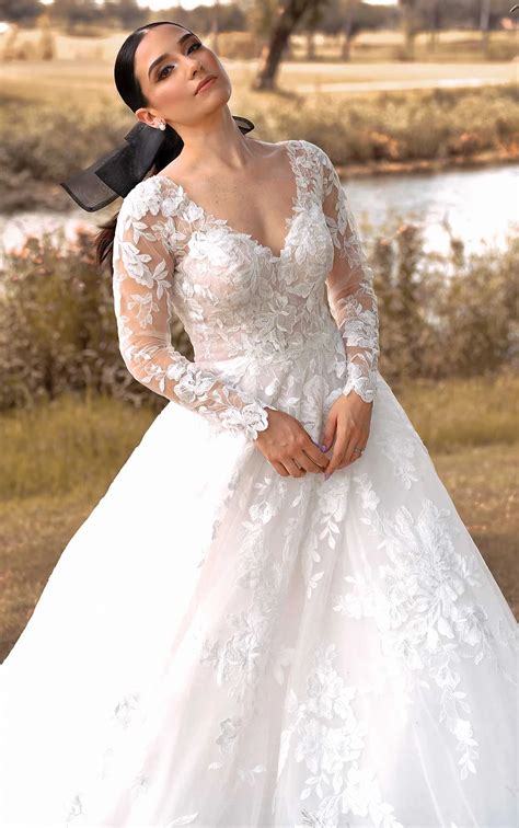 Romantic Lace V-Neckline Wedding Dress with Optional Long Sleeves - Essense of Australia Wedding ...