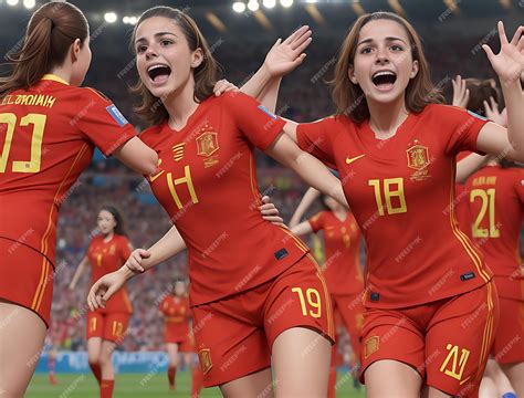 Premium AI Image | Spanish women's football team cheering for their ...