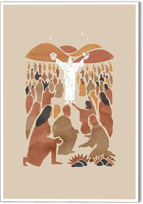 KSIW- Jesus Feeds 5000 Poster Black and White christ Bible Verses Story Canvas Wall Art boho ...