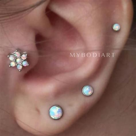 Opal Flower Tragus Earring, Cartilage Piercing Jewelry, Conch Helix ...