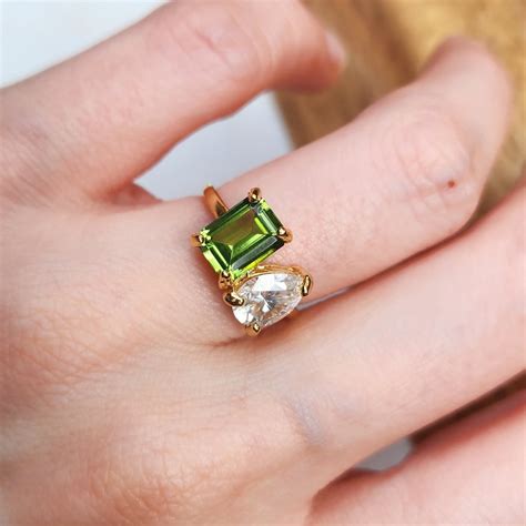 Unique Birthstone Ring, Two Stone Ring, Mother Daughter Ring, Unique ...