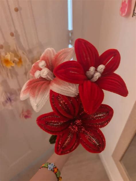 Red pipe cleaner lilies ☺️ | Pipe cleaner crafts, Spring crafts, Felt flowers diy