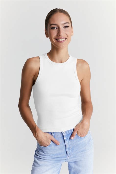 Liv Halter Neck Tank Top White - COJ Denim