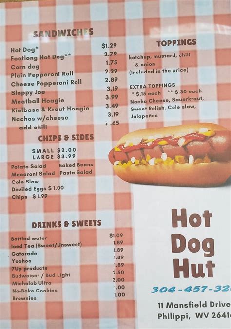 Carta del restaurante Hot Dog Hut, Philippi, 26 Mansfield Dr