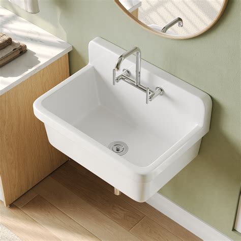 Deervalley 30 Inch Ally Wall Mount Utility Sink White Ceramic Laundry ...