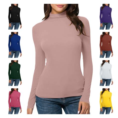 HTNBO Womens Turtle Neck Blouse Casual Winter Fall Spring Long Sleeve ...