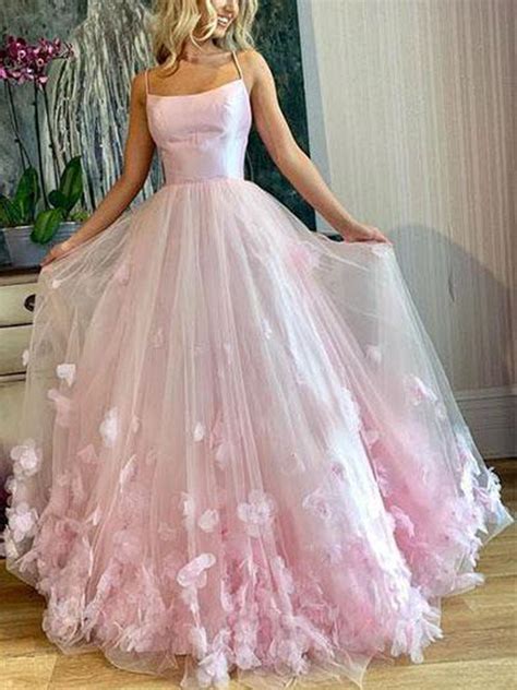 Pink Floral Floor Length Prom Dresses, Pink Floral Long Formal Evening ...