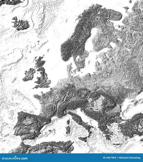 Grey Shaded Relief Map of Europe Stock Illustration - Illustration of relief, atlas: 4467969