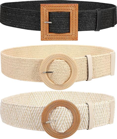 Straw Woven Elastic Stretch Belts Women, Wide Boho Braided Dress Belts ...
