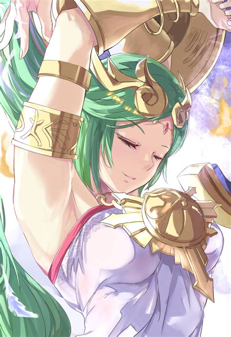 Palutena, video game characters, arms up, long hair, green hair ...
