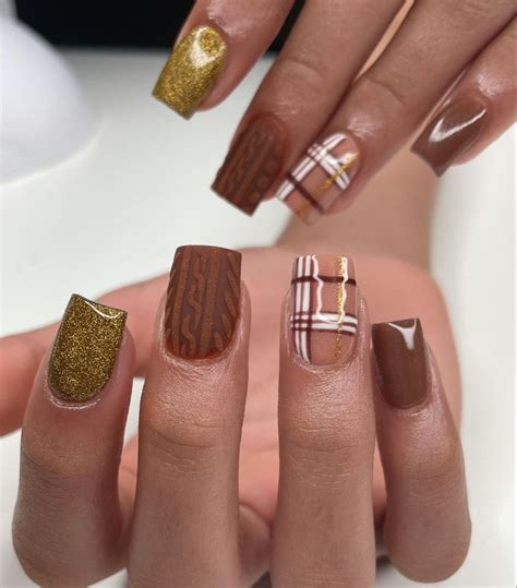 Fall Tones 🍂 🍁 | Sweater nails, Plaid nails, Fall nail designs