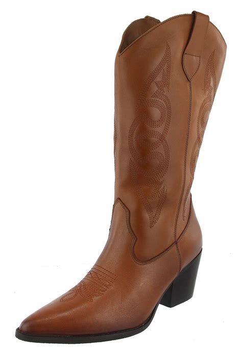 Bota Texana Western Country Em Couro Feminina Bico Fino Maria Paula ...