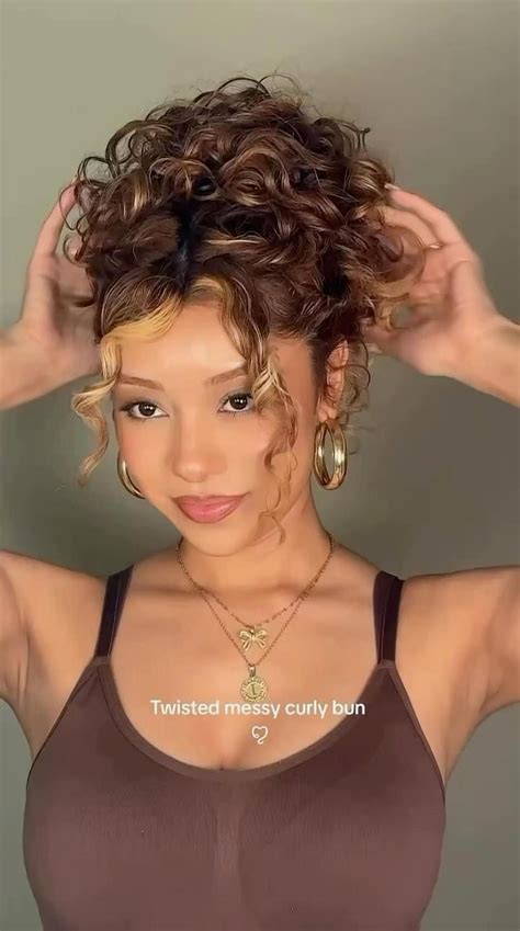 How to Create a Twisted Messy Curly Bun Hairstyle | Curly hair styles ...