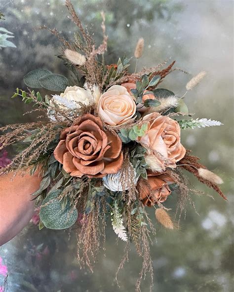 Tea Stained Rose Sola Wood Flower Fall Bouquet, Rustic, Boho Bouquet ...