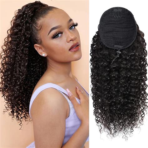 Amazon.com : HLSK Kinky Curly Ponytail Human Hair (20 Inch) Afro Kinky ...