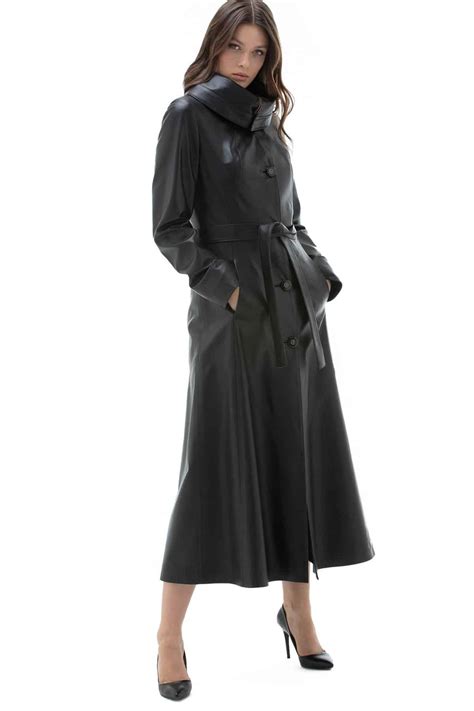 Alaska Women's 100 % Real Black Leather Classic Long Coat