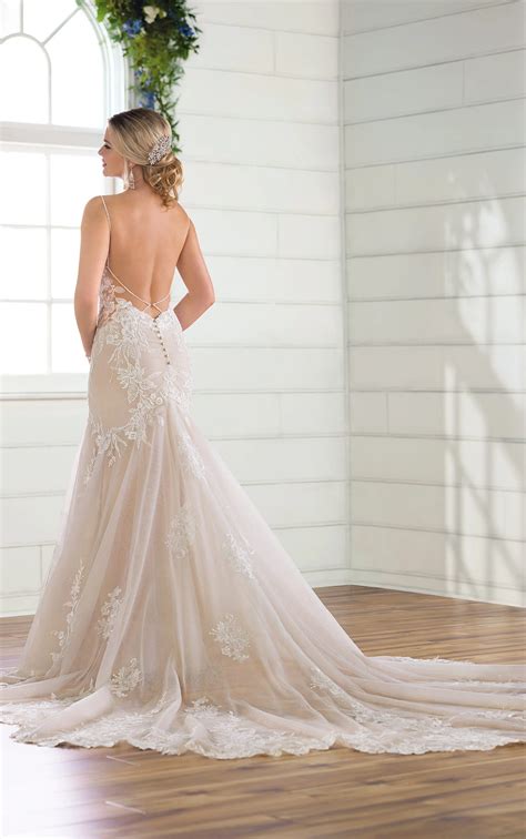 Sexy Backless Mermaid Gown with Plunging Neckline - Essense of Australia Wedding Dresses