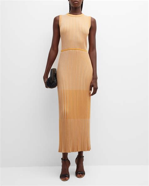 Misook Sleeveless Striped A-Line Maxi Dress | Neiman Marcus